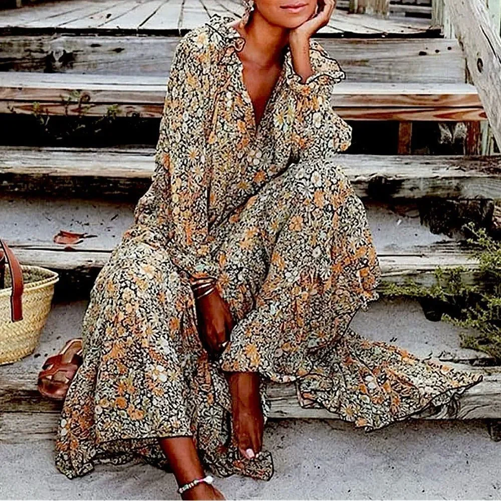 REVOLVE Free People Dress Feeling Groovy Floral Print Black Maxi Dress S • NEW - Picture 1 of 16